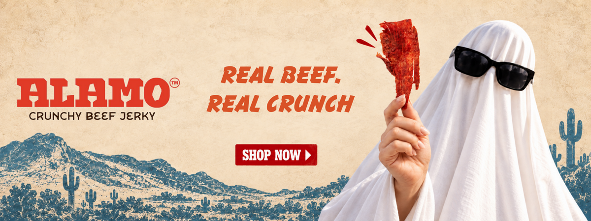 Alamo Protein Halloween: Real beef. Real crunch. Shop now.